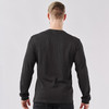 A men's crew neck shirt in ash grey, featuring long sleeves and a simple design, with a logo on the back.