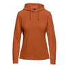 A rusty orange women's pullover hoody with a hood and drawstrings, featuring an embroidered logo.