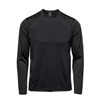 A long-sleeve crew neck shirt in dark green with contrasting sleeves. The shirt features a logo.