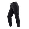 A pair of black fleece jogger pants featuring a relaxed fit and side pockets, with an elasticated waistband.