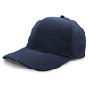 A navy blue cap with a structured design featuring a slightly curved brim and a seamless crown. It has a logo on the side.