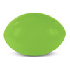 A stress rugby ball in bright green, designed for relieving stress.