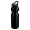 A drink bottle with a sleek black design and a flip cap at the top, featuring a handle for easy carrying.