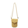 A small size canvas shoulder bag in a warm yellow hue, featuring a flap closure and an adjustable strap.