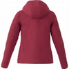 A lightweight women's jacket in a burgundy colour, featuring a hood and a logo.