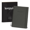 A black keepsake recipe journal with a spiral binding and a matching black box. The journal features a simple design.