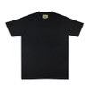 A black essential t-shirt with a crew neckline, featuring a label inside and a logo on the front.