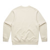A cream-coloured jumper featuring a plain back. The design includes a ribbed hem and cuffs, alongside a branding logo.