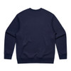 A navy blue jumper featuring long sleeves and a crew neck, with a plain back and a logo.