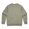 A sage green jumper with a crew neck and long sleeves, featuring a plain back design and a small logo.