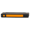 A black and orange solar power bank with a rugged design, featuring a logo on its side.