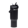 A drink bottle in matte black with a handle and a spout. It features a logo on the body.