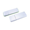 Two aluminium slim drives in white with green accents, featuring a simple design and a logo on one side.