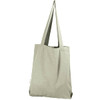 A grey tote bag with two long handles and a simple design. It features a branding logo.