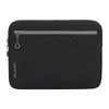 A black laptop sleeve with a grey zip and a logo, designed for 16-inch laptops.