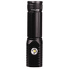 A black LED torch featuring a textured grip and a smooth body, designed for compact portability.