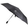 A black tipless umbrella with a logo, featuring a sleek design and sturdy frame.