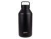 A drink bottle in matte black with a handle and a logo near the base.