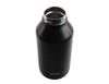 A drink bottle in matte black with a stainless steel neck, featuring a logo on the base.