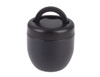 A drink bottle featuring a sleek black design with a handle on the lid and a smooth matte finish.