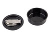 A black plastic container with a metal clasp lid, featuring an inner removable bowl.