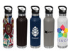 A drink bottle collection featuring various designs in black, navy, grey, and white, each with a spout and branding.