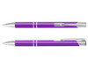 A purple metal pen with silver accents, featuring a sleek design and a clip for easy attachment.