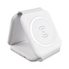 A white magnetic wireless charging kit with a foldable design and a circular charging area. Features a logo.