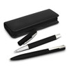 A sleek black pen set with a case, featuring a ballpoint pen, a rollerball pen, and a pen cap.
