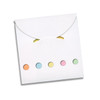 A white envelope featuring five pastel sticky note tabs in orange, yellow, pink, green, and blue.