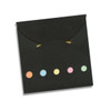 A pocket-sized pad with a black cover featuring five colorful sticky note flags in various pastel shades.
