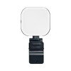 A square, white LED selfie light mounted on a black clip, featuring a minimalistic design.