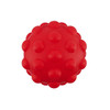 A red rubber ball with a textured surface, featuring raised bumps and a round shape. It has a logo on the side.