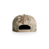 A cotton cap in a camouflage pattern with shades of beige and brown, featuring a logo on the back.