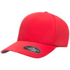 A red 180 FLEXFIT® DELTA® cap with a curved brim and a branded logo on the side.