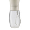 A drink bottle with a clear base and a cream-coloured top, featuring a loop for easy carrying.