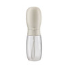 A drink bottle with a white and clear design, featuring a secure cap and a wrist strap for easy carrying.
