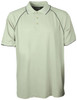 A light green polo shirt featuring a collar, three buttons, and contrasting trim. Includes a logo on the chest.