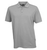 A light grey polo shirt with a collar, featuring a three-button placket and a logo.