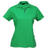 A green ladies' polo shirt with a classic collar and a branded logo.
