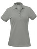 A ladies' polo shirt in a light grey colour, featuring a collar and a logo on the chest area.