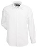 A white long-sleeve button-up shirt for men, featuring a classic collar and a simple design. It has a logo.