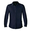 A navy long-sleeve polo shirt with a collar and button-down front, featuring a logo on the neckline.