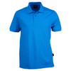 A bright blue men's polo shirt featuring a collar and short sleeves, with a logo on the chest.