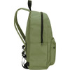 A green laptop backpack with a sleek design, featuring zippered compartments and adjustable straps.