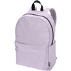 A lilac laptop backpack with a front pocket and black zipper, featuring two shoulder straps and a logo.