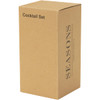 A kraft box containing a cocktail set, featuring the word "Seasons" on the side and a logo.