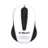A wireless mouse featuring a white and black design, with a logo visible on the side.