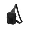 A black tactical sling bag with multiple compartments and an adjustable strap, featuring a logo.