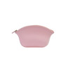 A pink silicone cosmetic bag with a rounded design and a zip closure. It features a subtle logo.